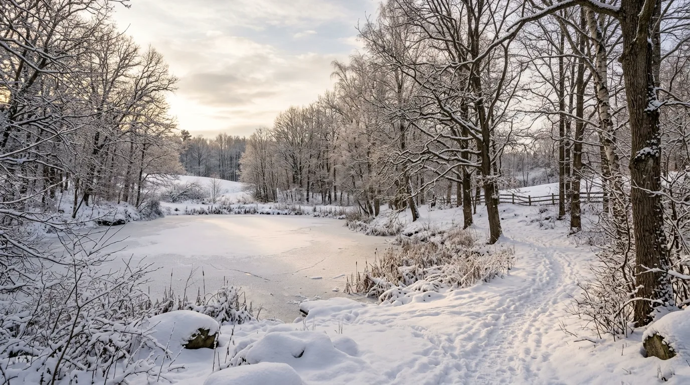 Winter Landscape With Frozen Pond